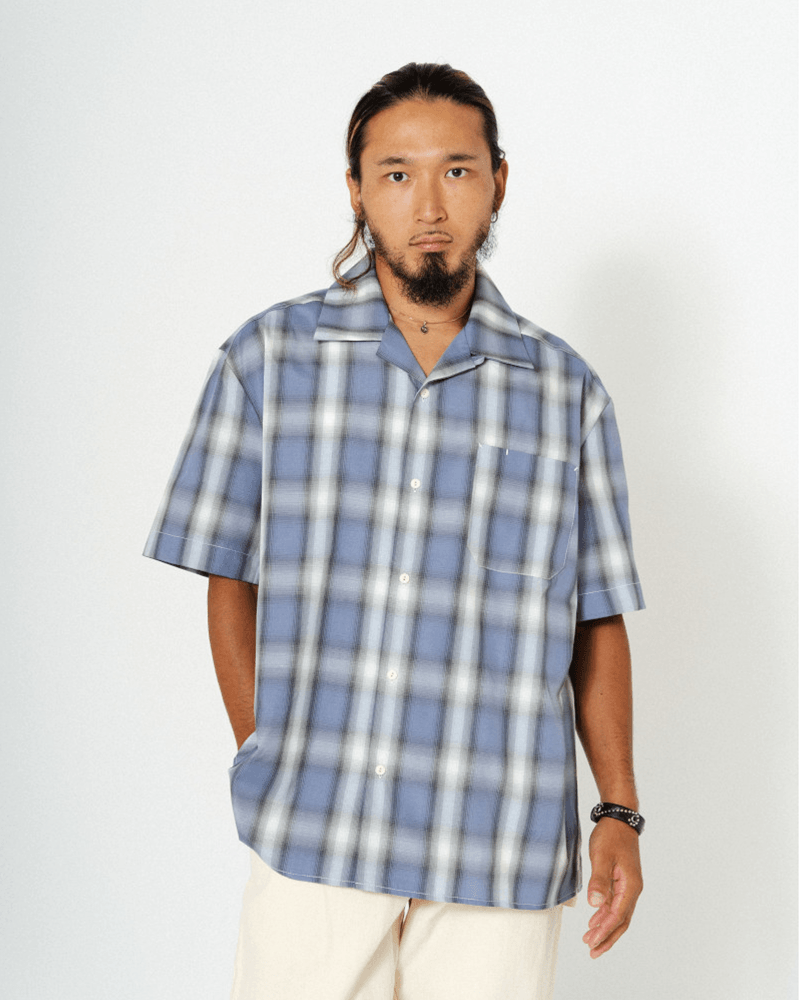 Ombre Check S/S Shirts - BLUE×WHITE